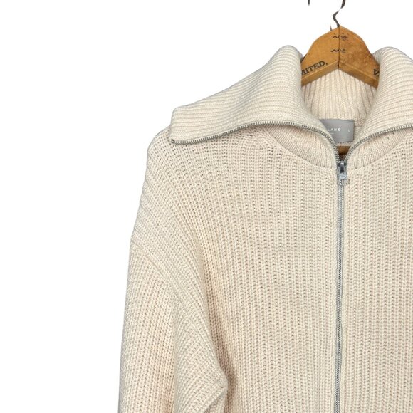 Everlane Organic Cotton Full Zip Sweater Womenβs Size Large Ribbed Knit Cropped - Picture 8 of 12